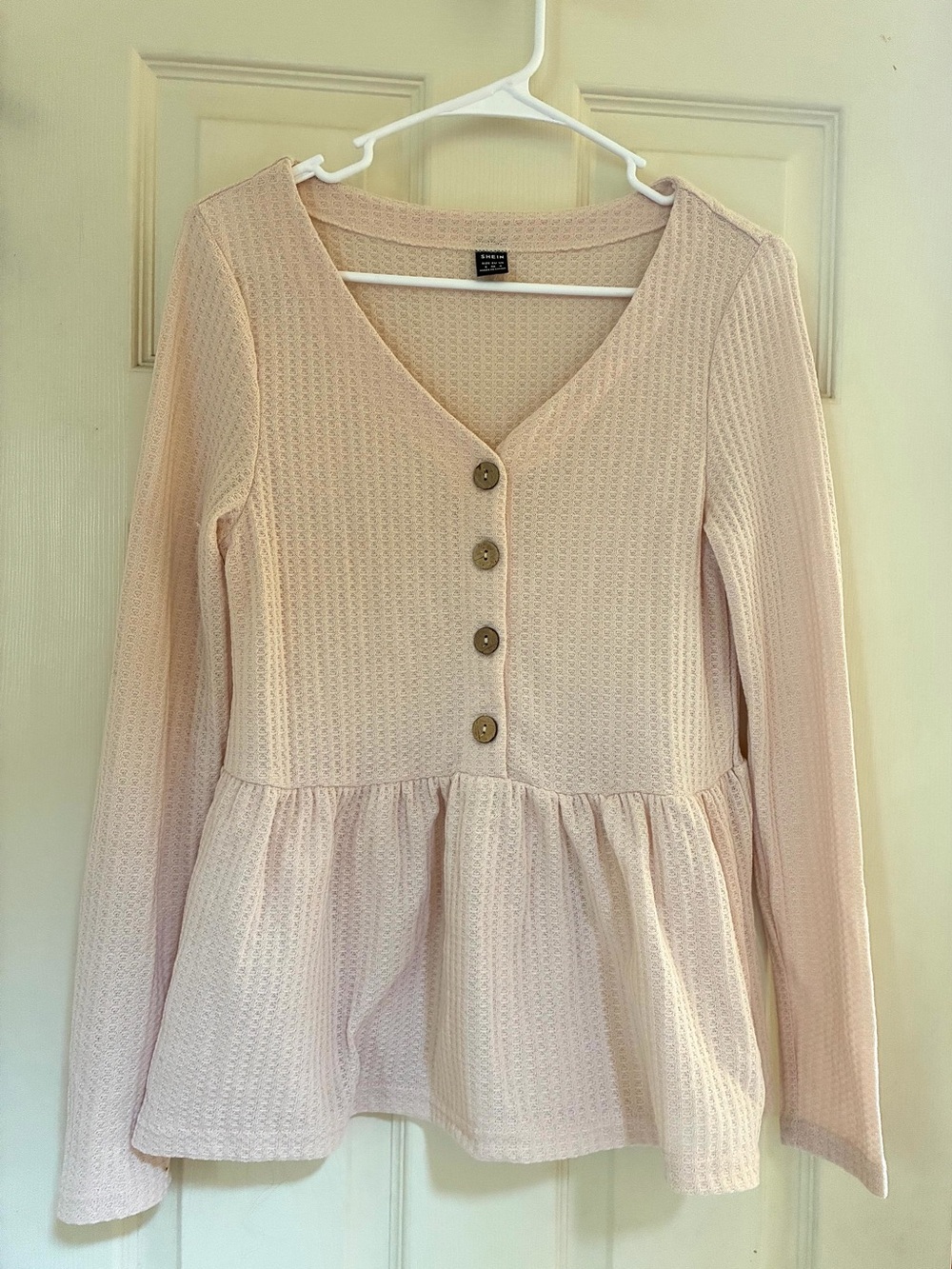 SHEIN Waffle-Knit Button Peplum Top